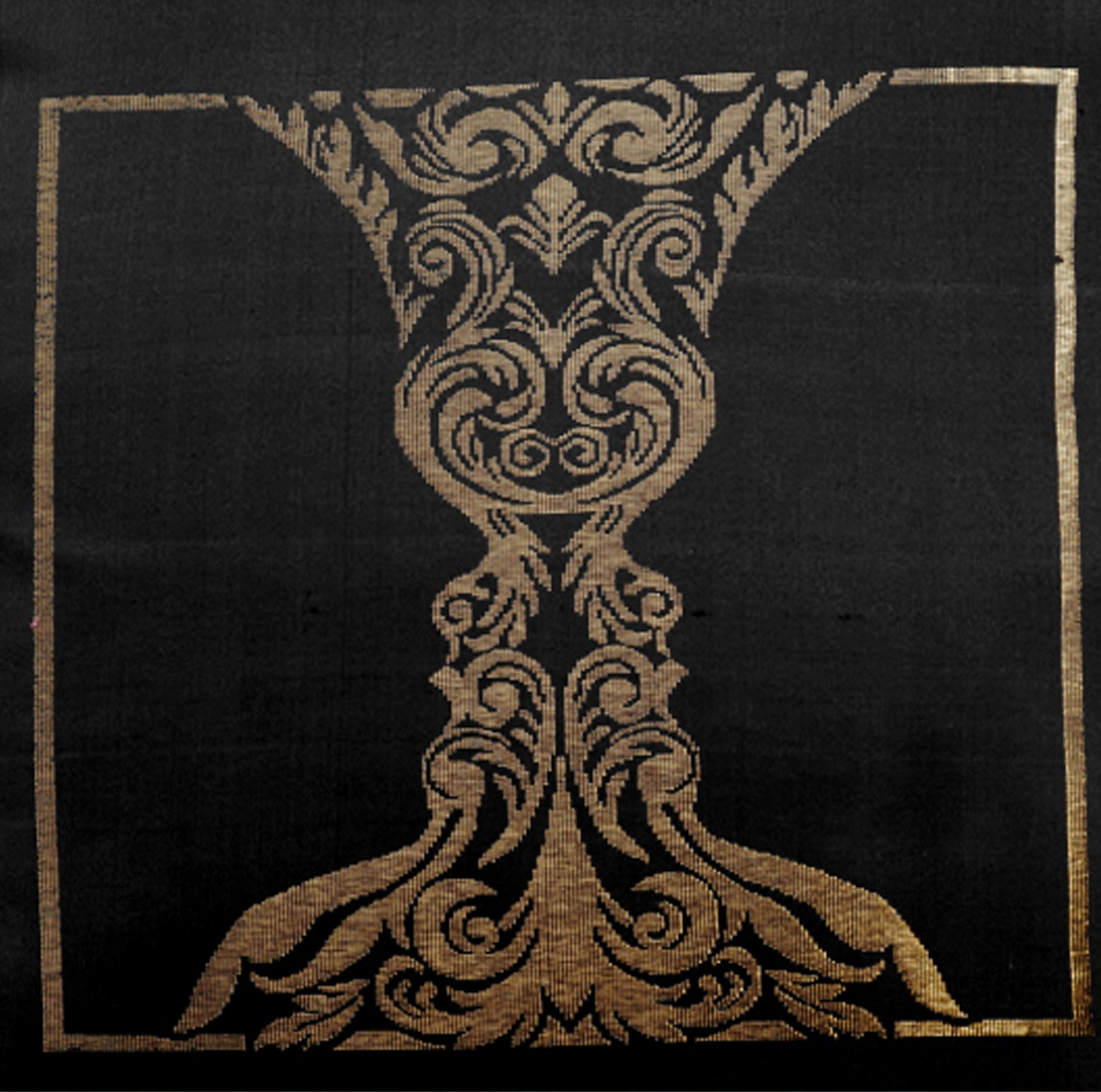 Black Pure Mulberry Silk Golden Zari Gemini Zodiac Cushion Cover Golden Pillow cover closeup view