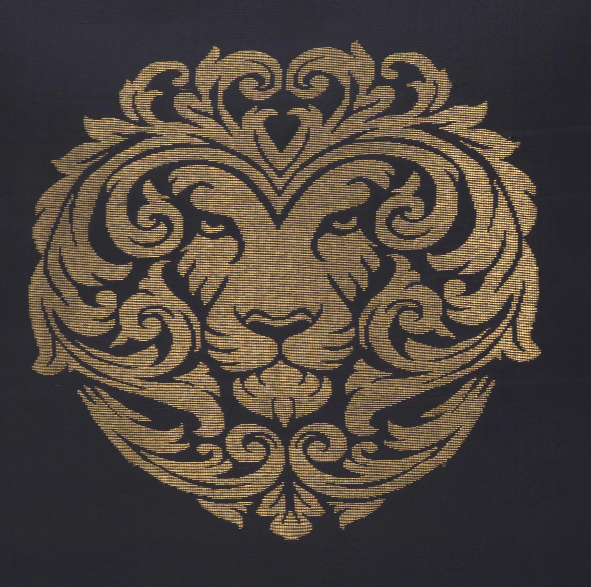 Black Pure Mulberry Silk Golden Zari Leo Zodiac Cushion Cover Golden Pillow cover closeup