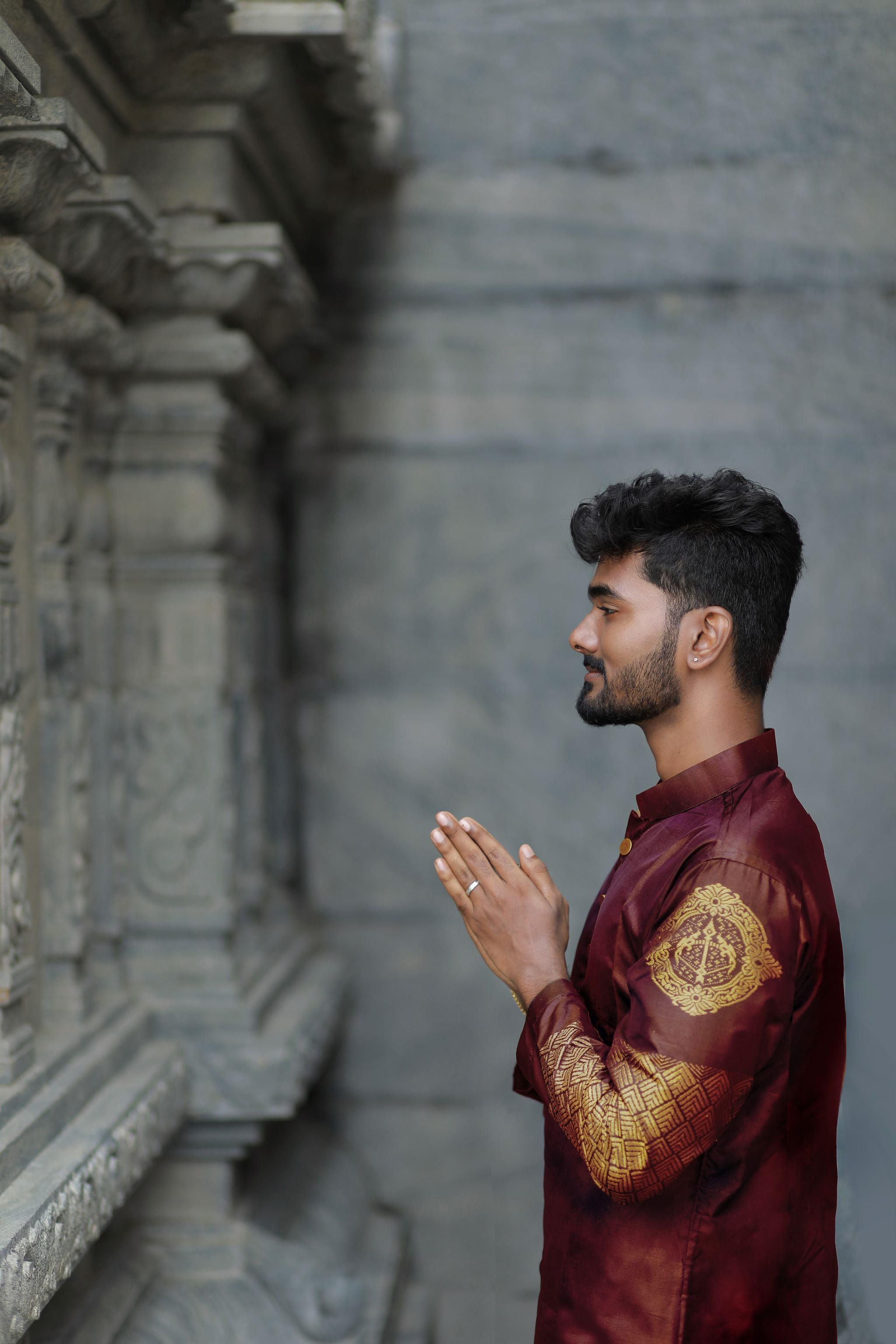 Sagittarius zodiac embroidered silk kurta handloom maroon Mulberry silk kurta with golden zari Roman style handloom silk kurta with German golden zari