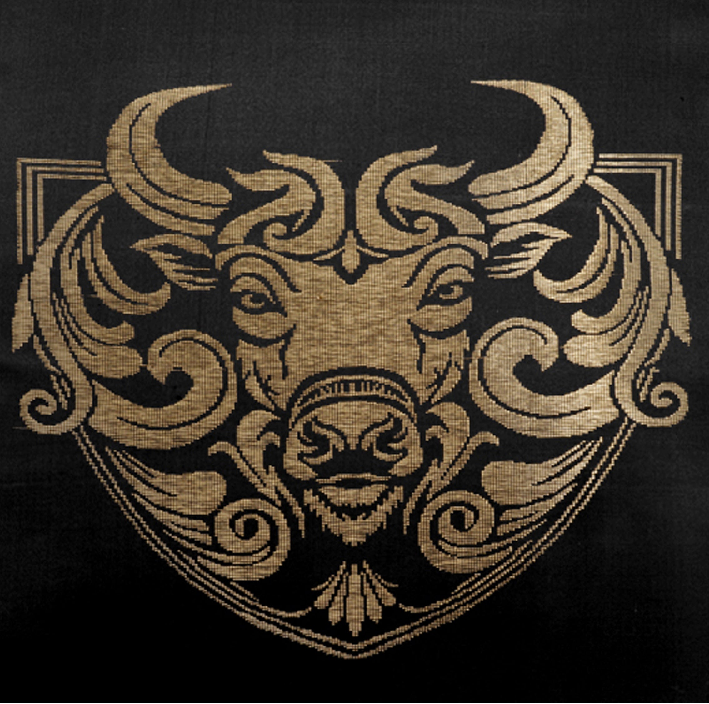 Black Pure Mulberry Silk Golden Zari Taurus Zodiac Cushion Cover Golden Pillow cover closeup