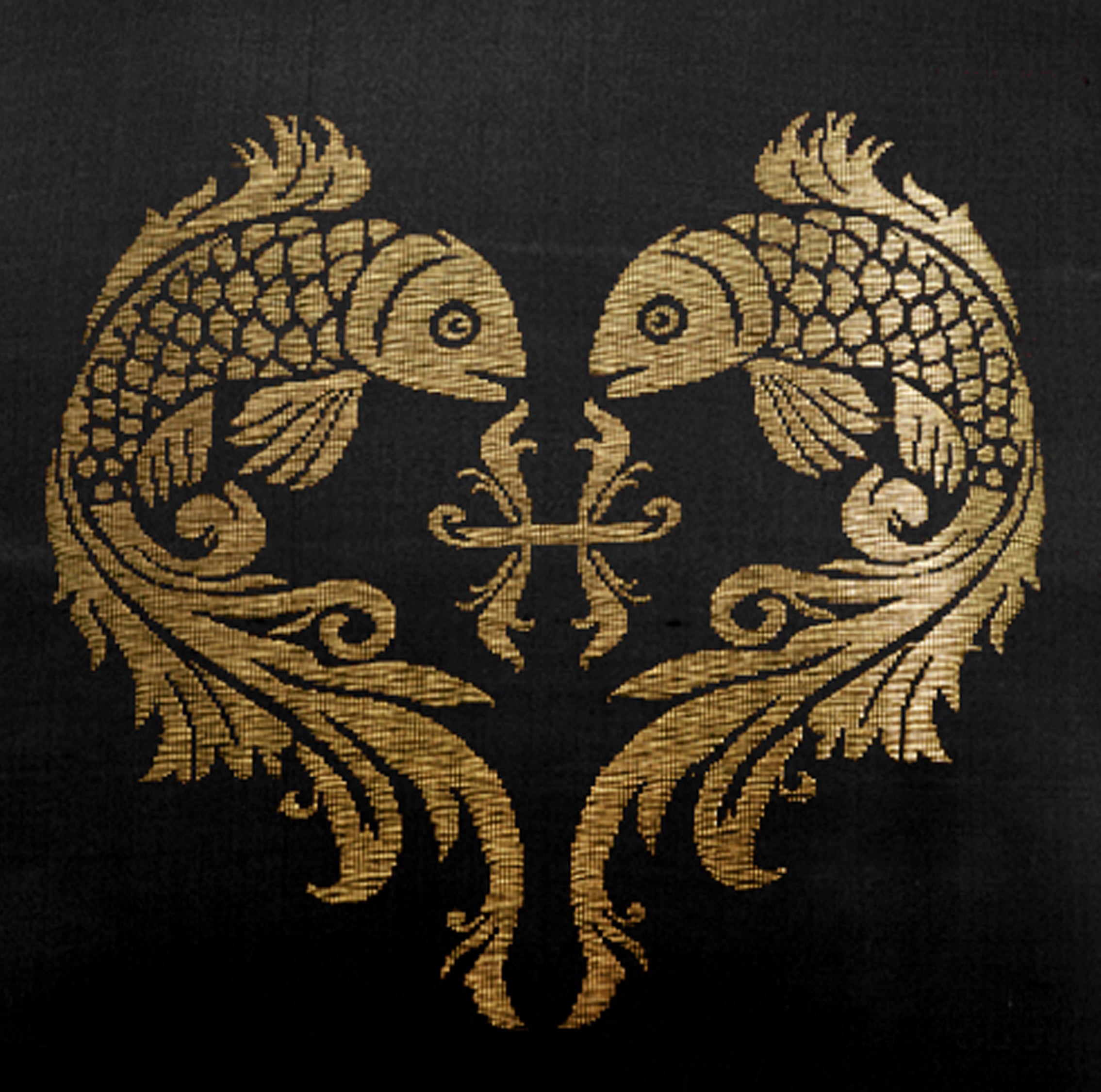 Black Pure Mulberry Silk Golden Zari Pisces Zodiac Cushion Cover Golden Pillow cover closeup