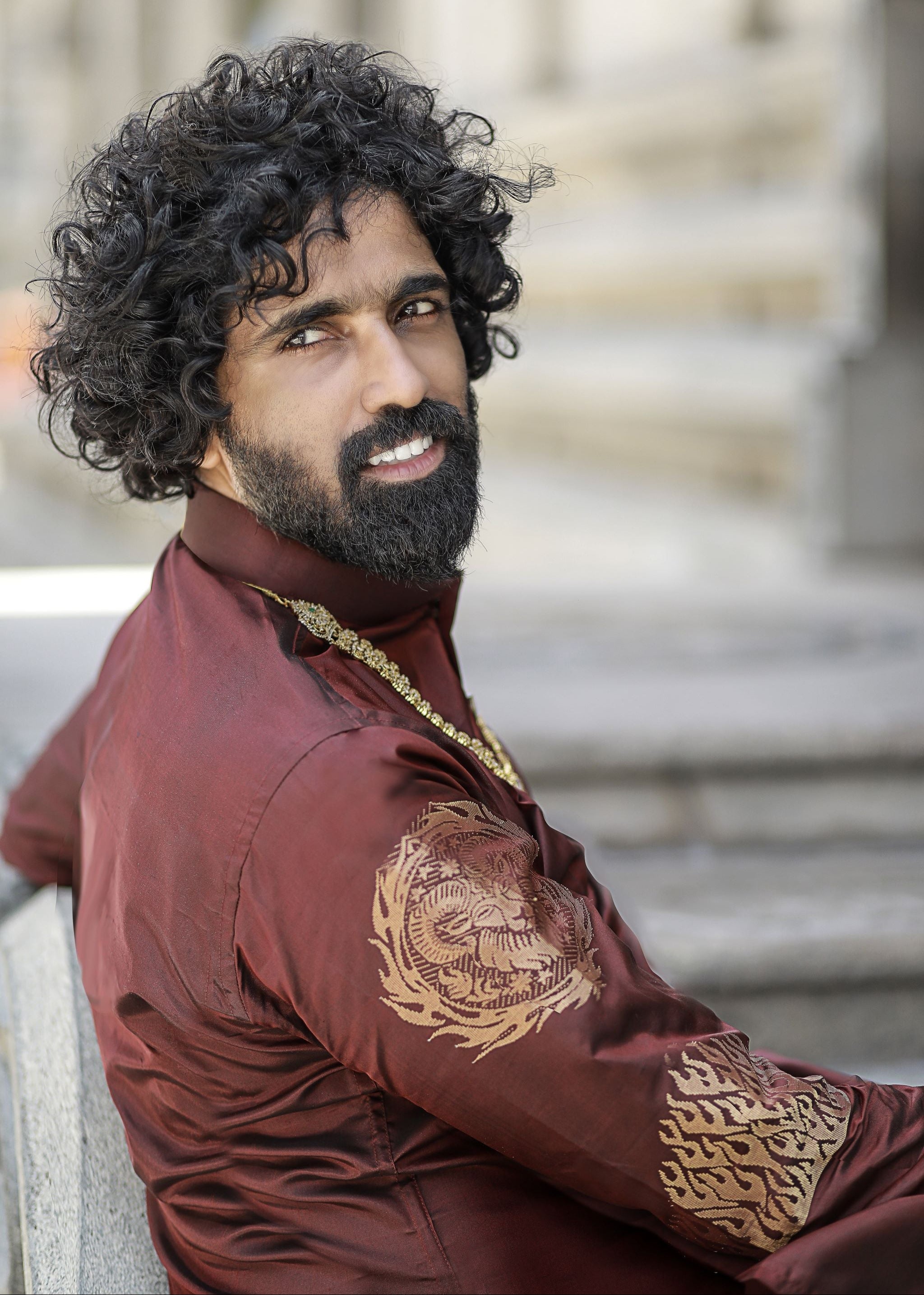 Aries zodiac embroidered silk kurta handloom maroon Mulberry silk kurta with golden zari Roman style handloom silk kurta with German golden zari 
