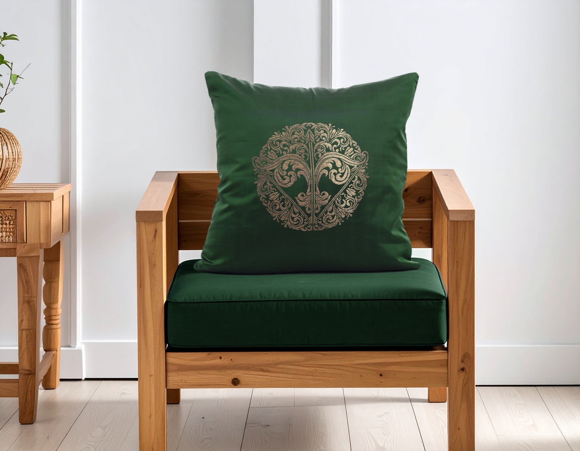 Green Pure Mulberry Silk Golden Zari Sagittarius Zodiac Cushion Cover Golden Pillow cover 
