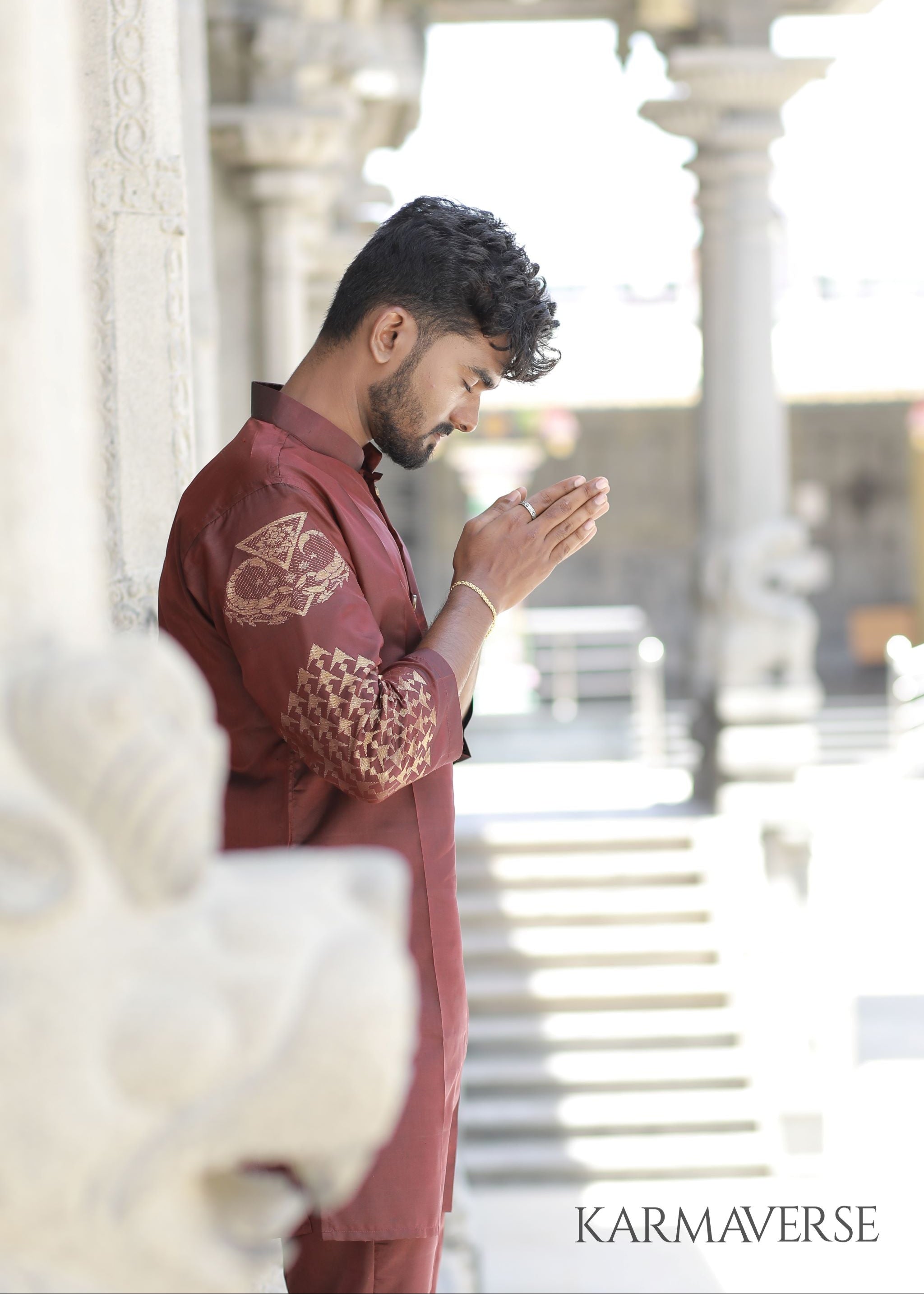 Scorpio zodiac embroidered silk kurta handloom maroon Mulberry silk kurta with golden zari Roman style handloom silk kurta with German golden zari 